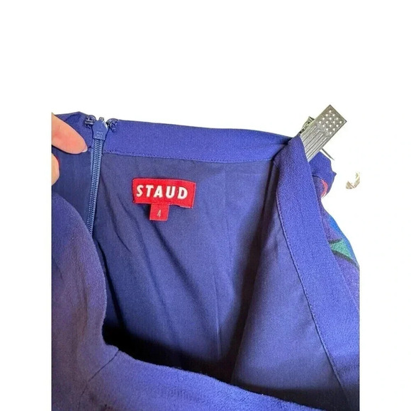 STAUD Moulette Midi Skirt Blue Fruit Veggie Colorblock Size 4 - Picture 9 of 11